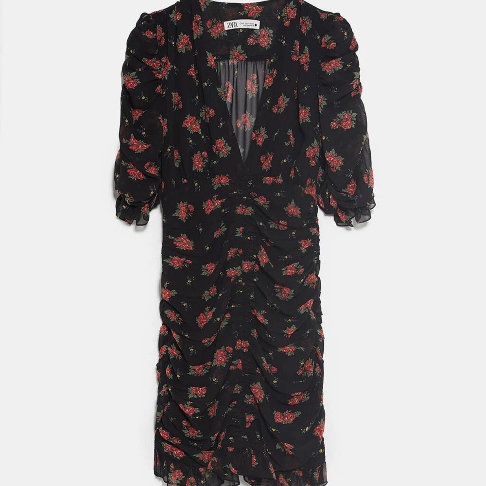 NWOT Zara Size S Black Draped Print Dress BLOGGER FAVE